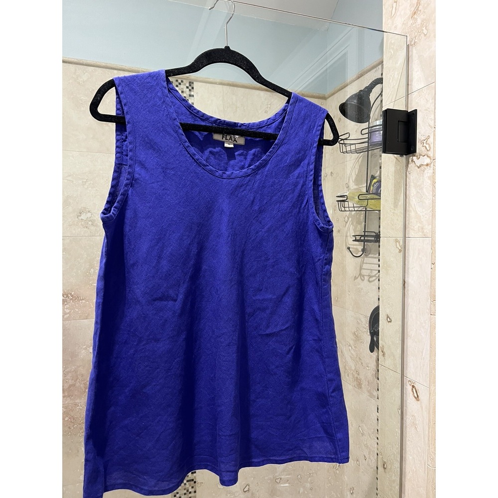 FLAX Royal Purple Blue 100% Linen Sleeveless Scoop Neck Tank Top Small S